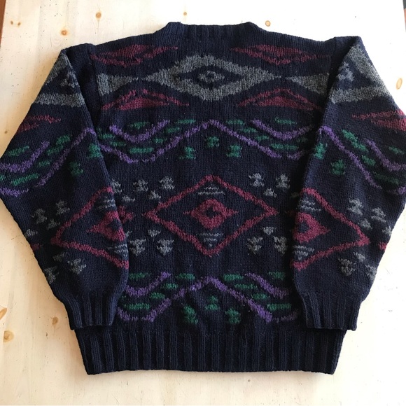Vintage Mens Banana Republic Safari & Travel Chunky Wool Sweater Geo Design LG - Picture 5 of 6